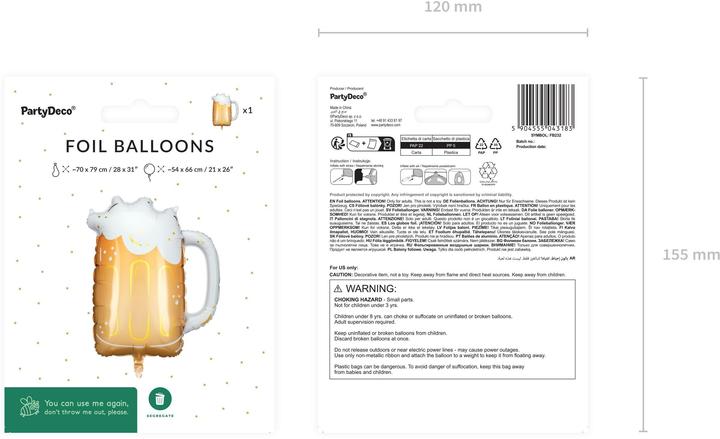 Produktbild Partydeco Folienballon Bier Mass inkl. Strohhalm 66 x 54 cm, 1 Stück