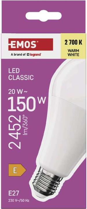 Produktbild Emos LED Lampe Classic A80 / E27 / 20 W (150 W) / 2452 lm / Warmweiss (E27, 20 W, 2452 lm, 1 x, E)