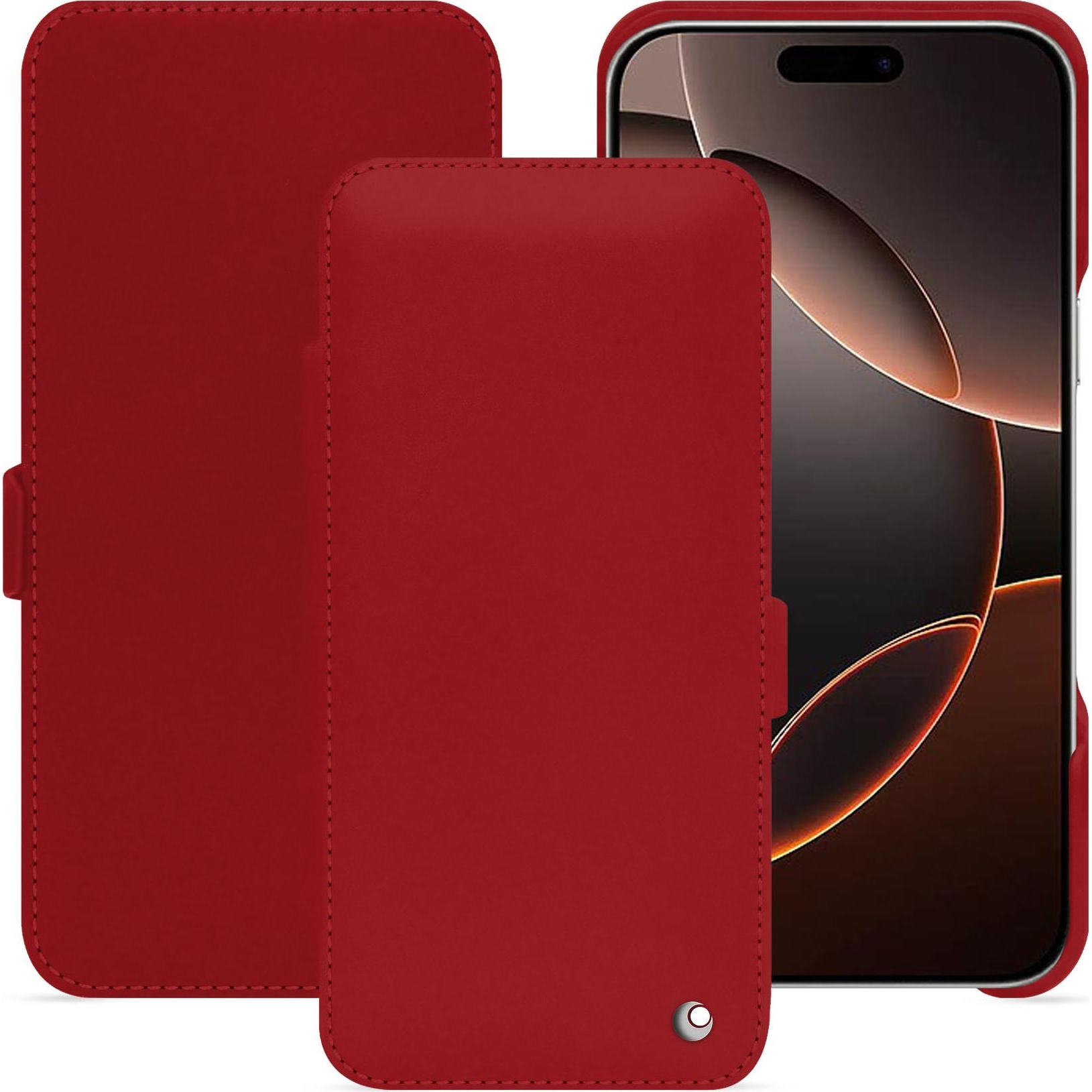 Noreve Lederschutzhülle horizontal (Apple iPhone 16 Pro), Smartphone Hülle, Rot