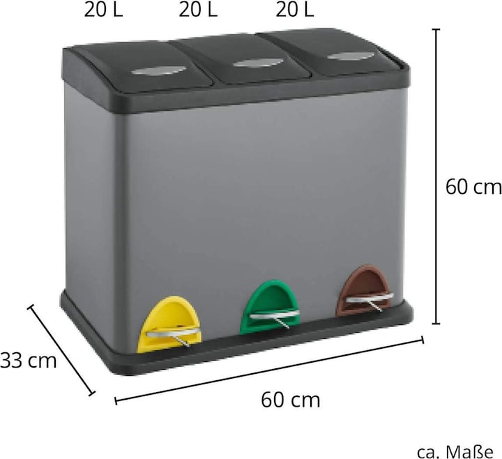 Actual product image Svita TC3X20 Pedal Bin 60 Litre Grey (60 l)