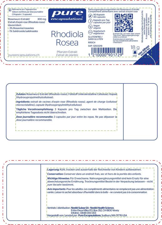 Nährwerte und Zutaten Pure encapsulations Rhodiola Rosea (90 Stück, Kapseln, 36 g)