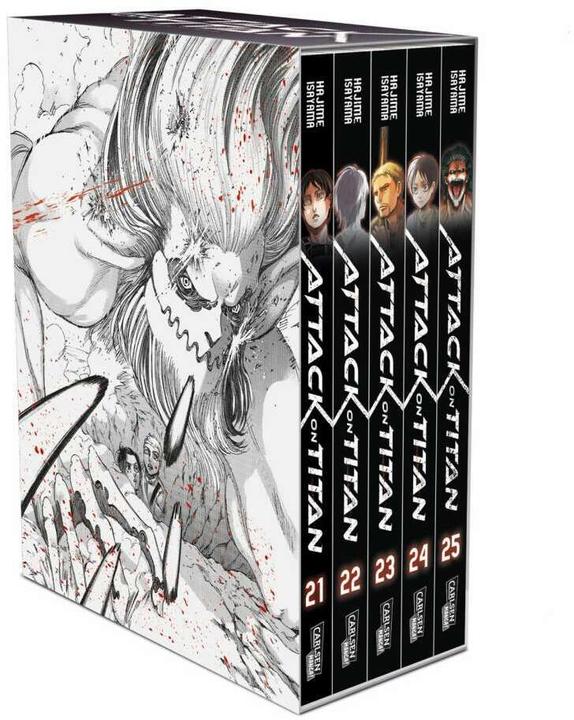 Produktbild Attack on Titan, Bände 21-25 im Sammelschuber mit Extra (Deutsch, Hajime Isayama, 2019)