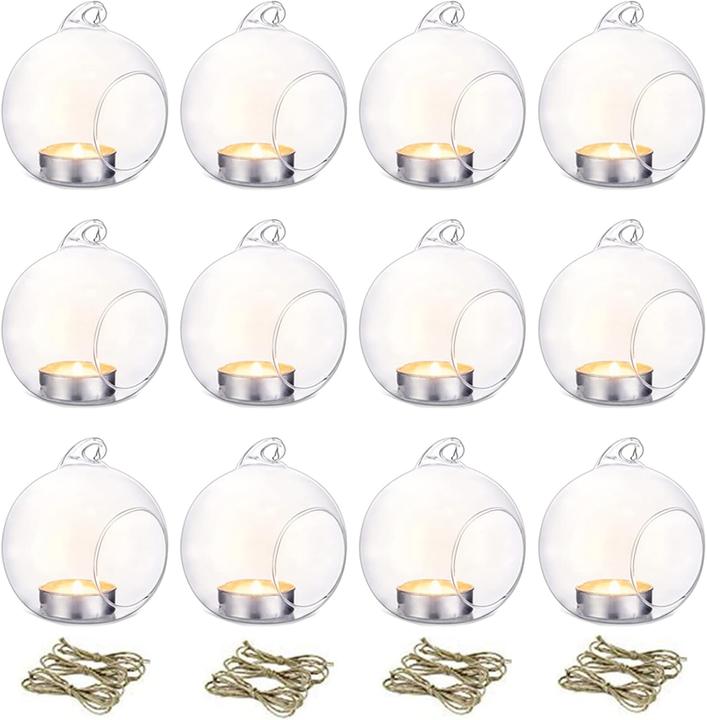 Nuptio 12 Stück Hängende Glaskugel-Teelichthalter