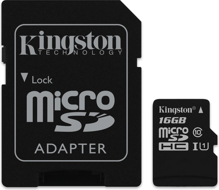 Produktbild Kingston microSDHC UHS-I mit Adapter (16 GB, microSDHC, U1, UHS-I)