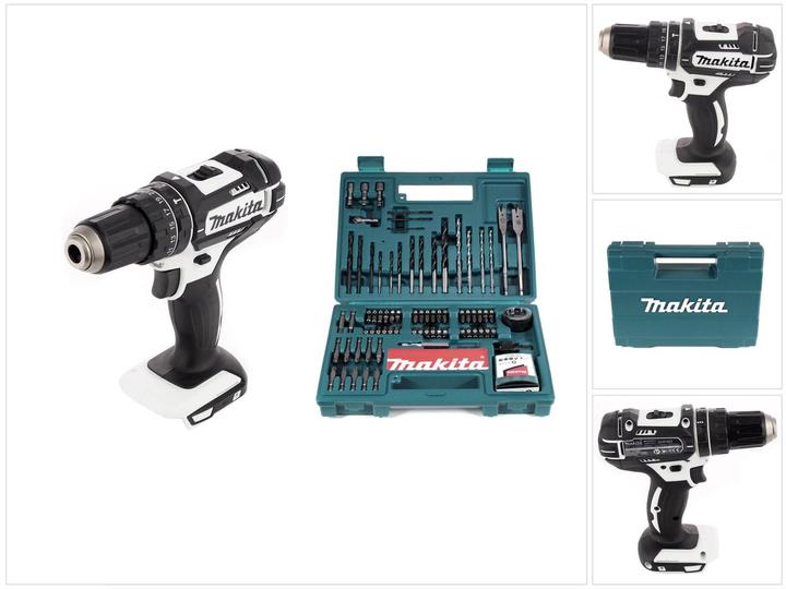 Actual product image Makita DHP 482 Z W Battery impact drill 18V 62Nm Solo + bit & drill set 100 pieces
