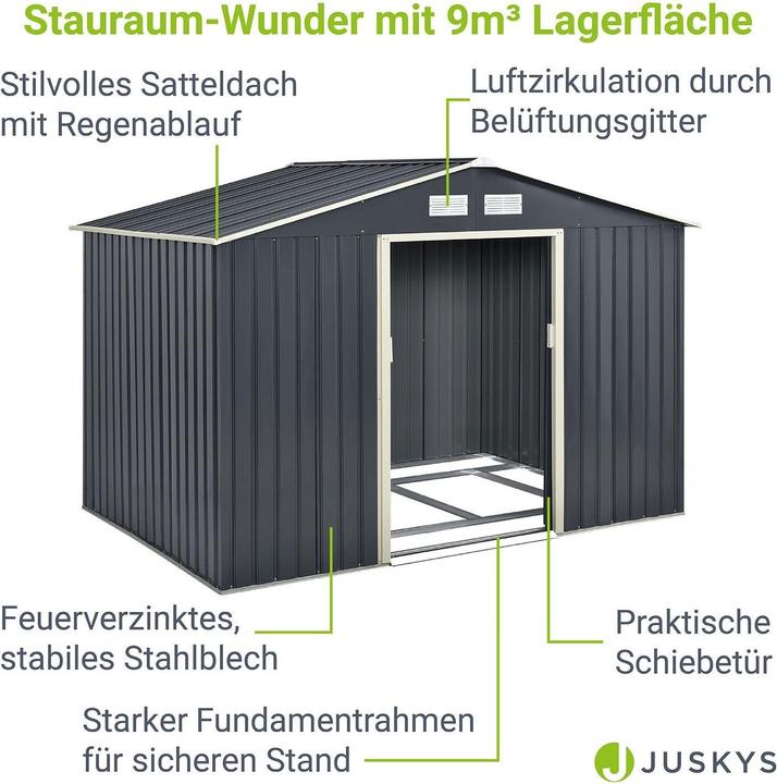 Actual product image Juskys Metal tool shed with pitched roof