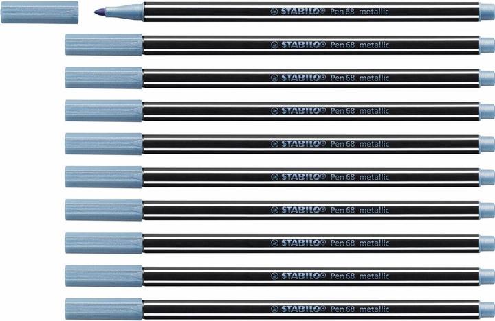 Image du produit STABILO Stylo feutre métallique Premium - Pen 68 metallic - Pack de 10 - bleu métallique (Bleu métallique, 10 x)