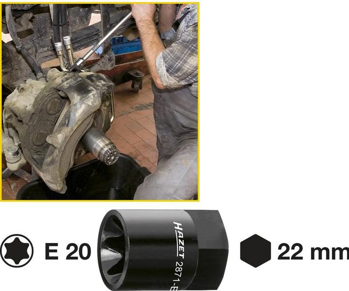 Produktbild HAZET Bremssattel TORX Einsatz 2871-E20 ∙ Aussen-Sechskant 22 mm ∙ Aussen TORX Profil ∙ E20