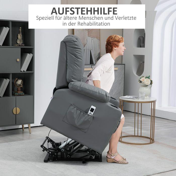 Produktbild Swisshandel24 Relaxsessel Aufstehhilfe elektrisch Fernsehsessel USB Massagesessel Fernbedienung Rollen Grau
