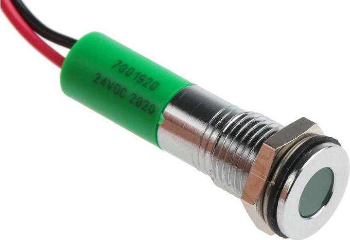 Produktbild RS PRO 8mm flush satin chr LED wires, grn 24Vdc