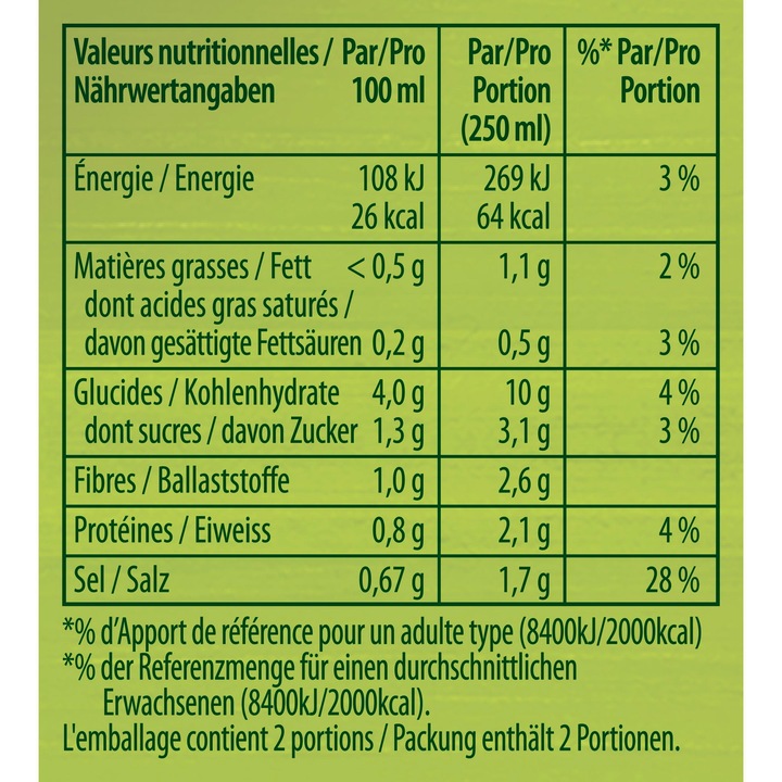 Nährwerte und Zutaten Knorr Gemüsesuppe Kombiblock, Suppe mit Broccoli, Rüebli & Lauch, Fertiggericht zum Aufwärmen (500 ml)