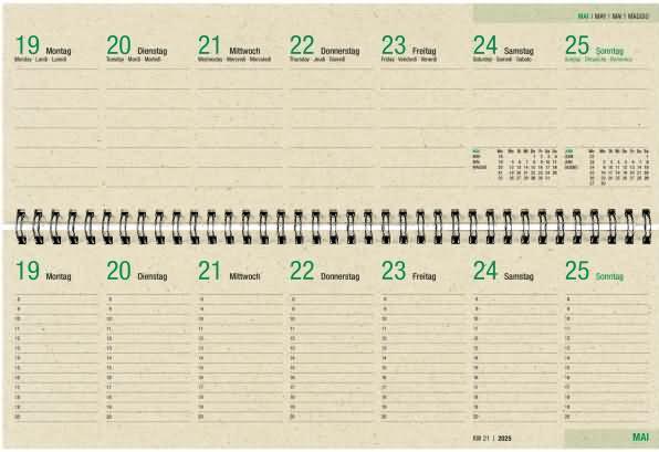 Productafbeelding Bureaukalender 2025 graspapier, 32x10,5cm, duurzame bureaukalender met 128 pagina's (Hardcover, Duits)