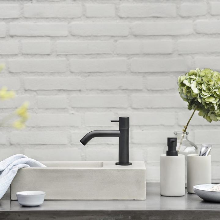 Produktbild Differnz Ravo Fountain Set - Waschtische Beton - Hellgrau - gebogener Wasserhahn - Matt Schwarz - St (185 mm, 385 mm)