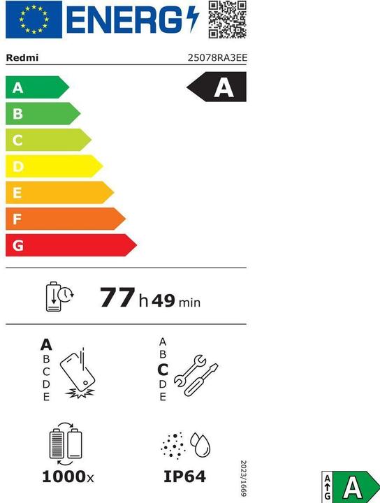 Label énergétique Xiaomi Redmi 15C 4G (128 Go, Moonlight Blue, 6.90", Double SIM, 4G)