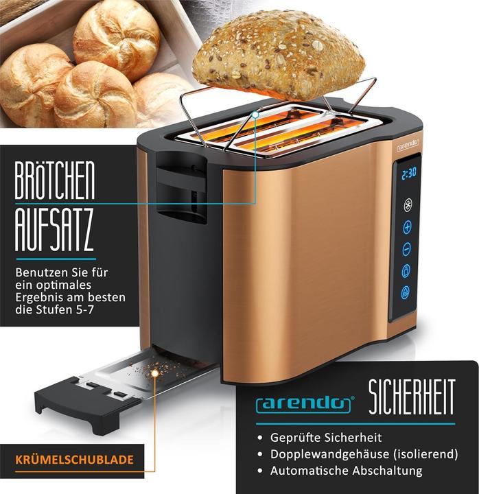 Produktbild Arendo Frukost Touch Compact Toaster mit digitalem Display und Brötchenaufsatz