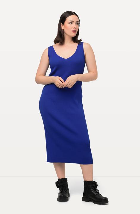 Produktbild Ulla Popken Strickkleid, Rippstrick, Slim, Midilänge, V-Ausschnitt, ärmellos (56)