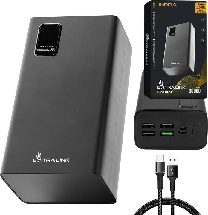 Actual product image Extralink EX.19515 power bank Lithium Polymer (LiPo) Black (30000 mAh, 22.50 W, 111 Wh)