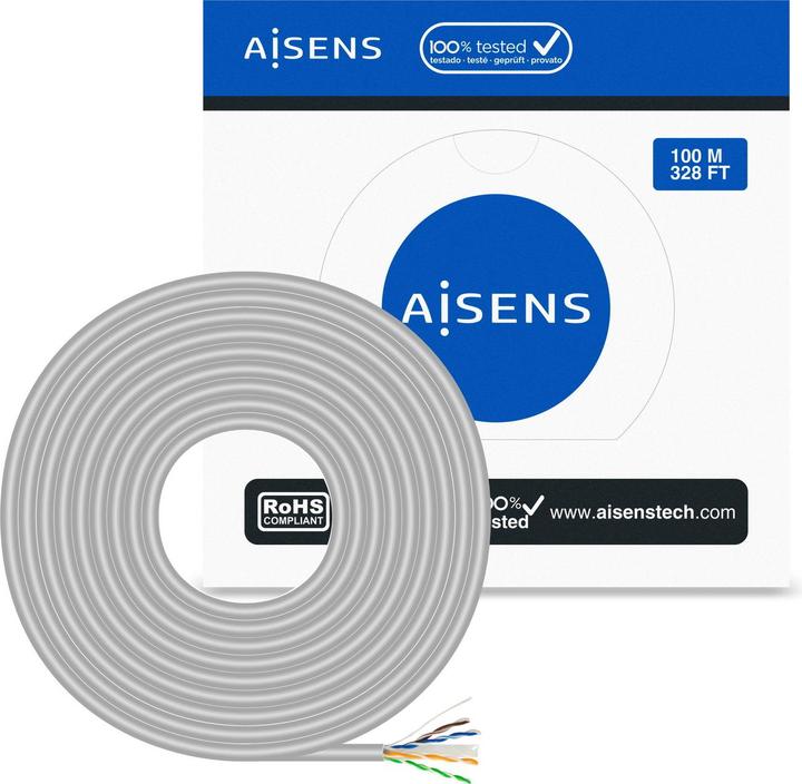 Actual product image Aisens BOBINA CABLE RED RJ45 CAT.6 UTP RIGIDO CCA 100M GRIS (U/UTP, CAT6, 100 m)