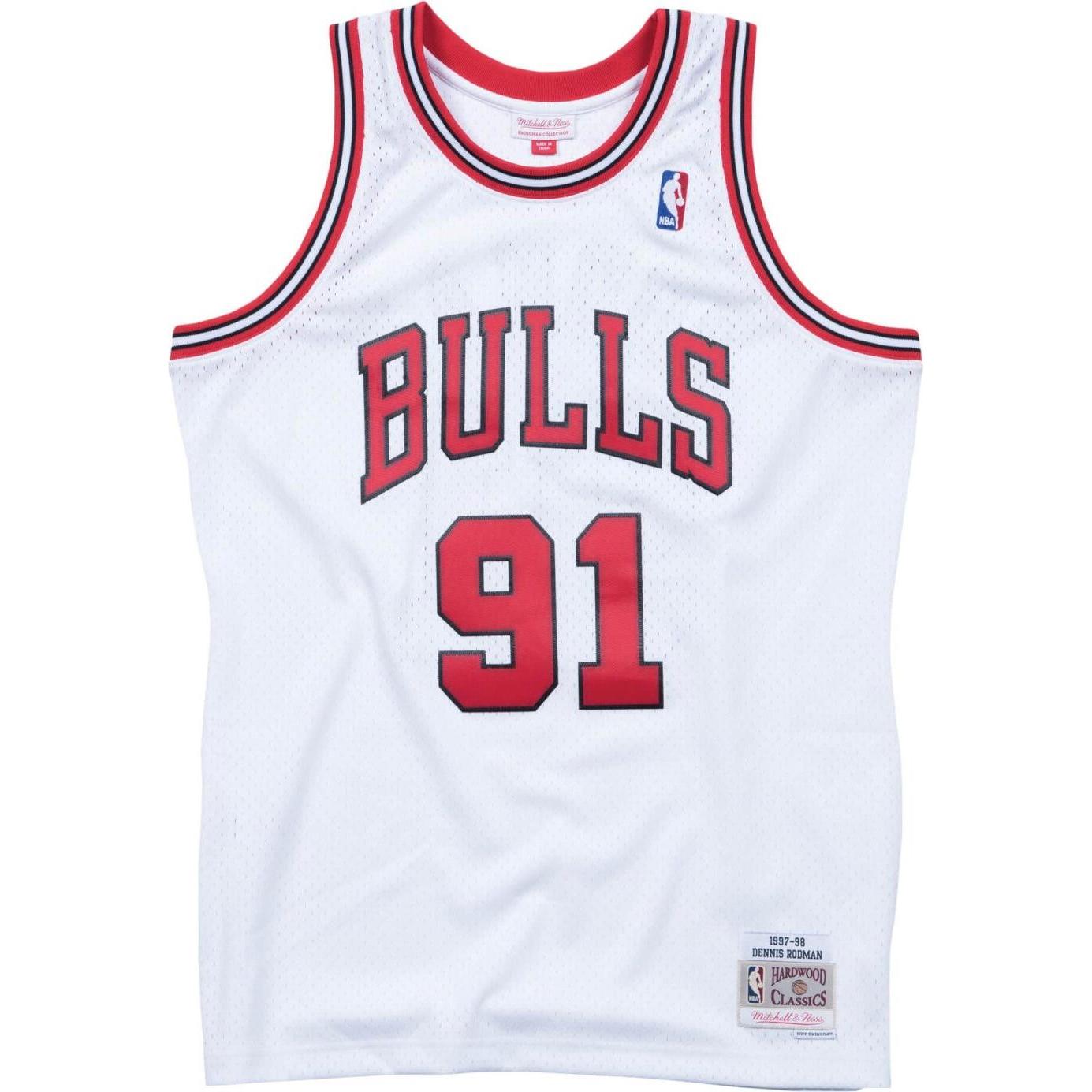 Mitchell & Ness, Herren, Sportshirt, Swingman Jersey Chicago Bulls 199798 Dennis Rodman (M), Weiss, M