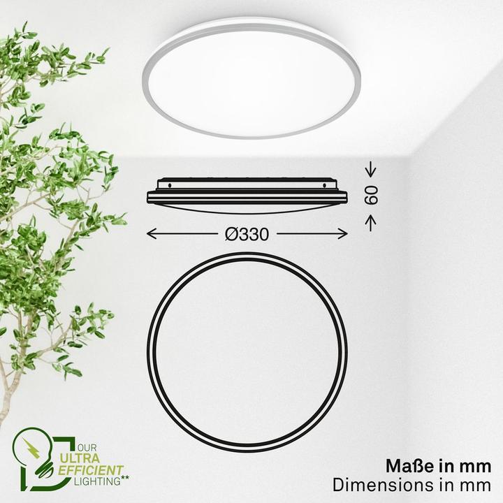 Actual product image Briloner Ultra-efficient ceiling light with energy efficiency class A, white with matt chrome edge (1800 lm)