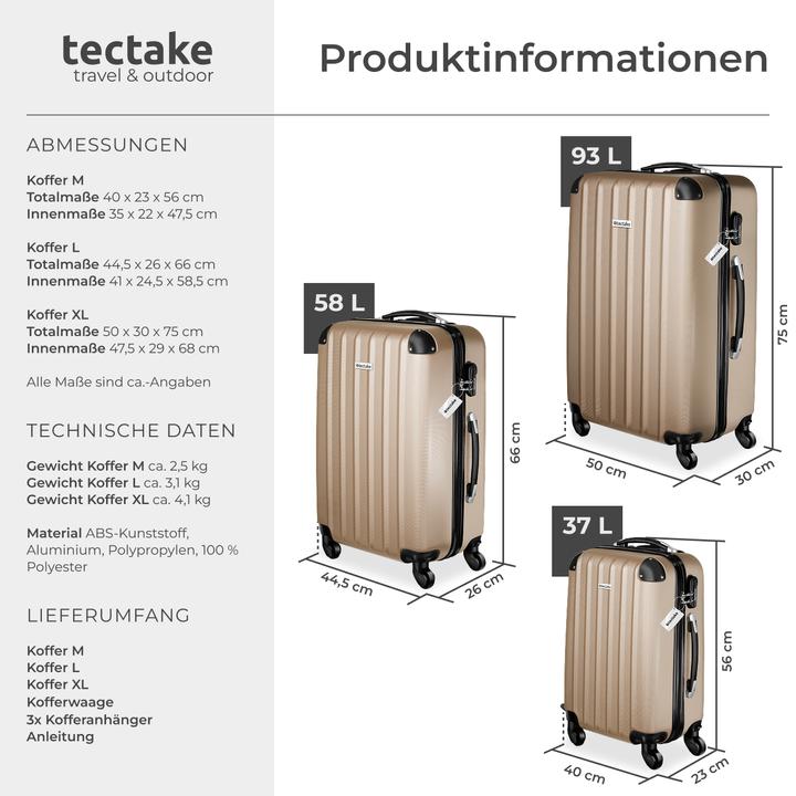 Actual product image tectake 3er Kofferset Talia mit Kofferwaage und Kofferanhänger (93 l)