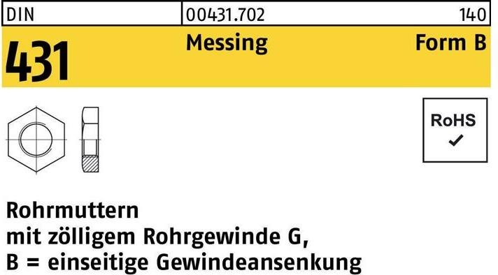 Produktbild Rohrmutter DIN 431 BG 1/4 SW22 Messing (G1/4")
