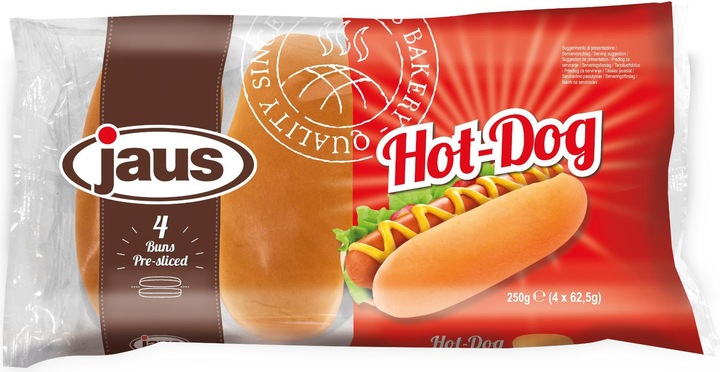 Produktbild Jaus Daily Bread Hot Dog Buns geschnitten 4 Stück (269 g)