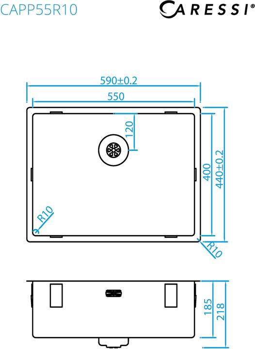 Actual product image Caressi CAPP55R10 Sink with power plug, stainless steel, single bowl (60 cm)