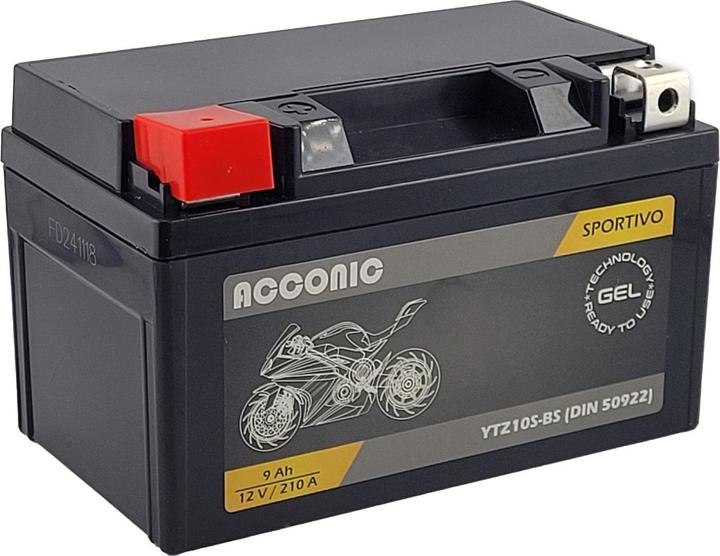Actual product image Acconic Sportivo GEL YTZ10-S YTZ10-BS Motorradbatterie 8.6Ah 12V (DIN 50922) (12 V, 9 Ah, 210 A)