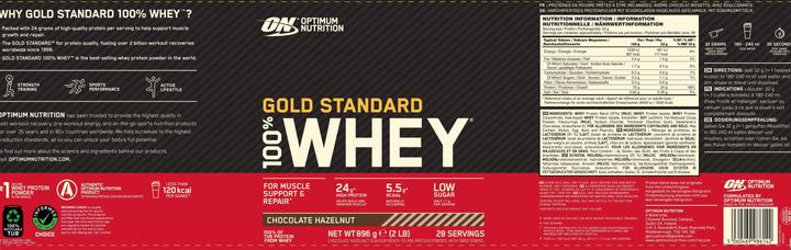 Nährwerte und Zutaten Optimum Nutrition Gold Standard 100% Whey (Schokolade und Haselnuss, 1 Stk., 896 g)