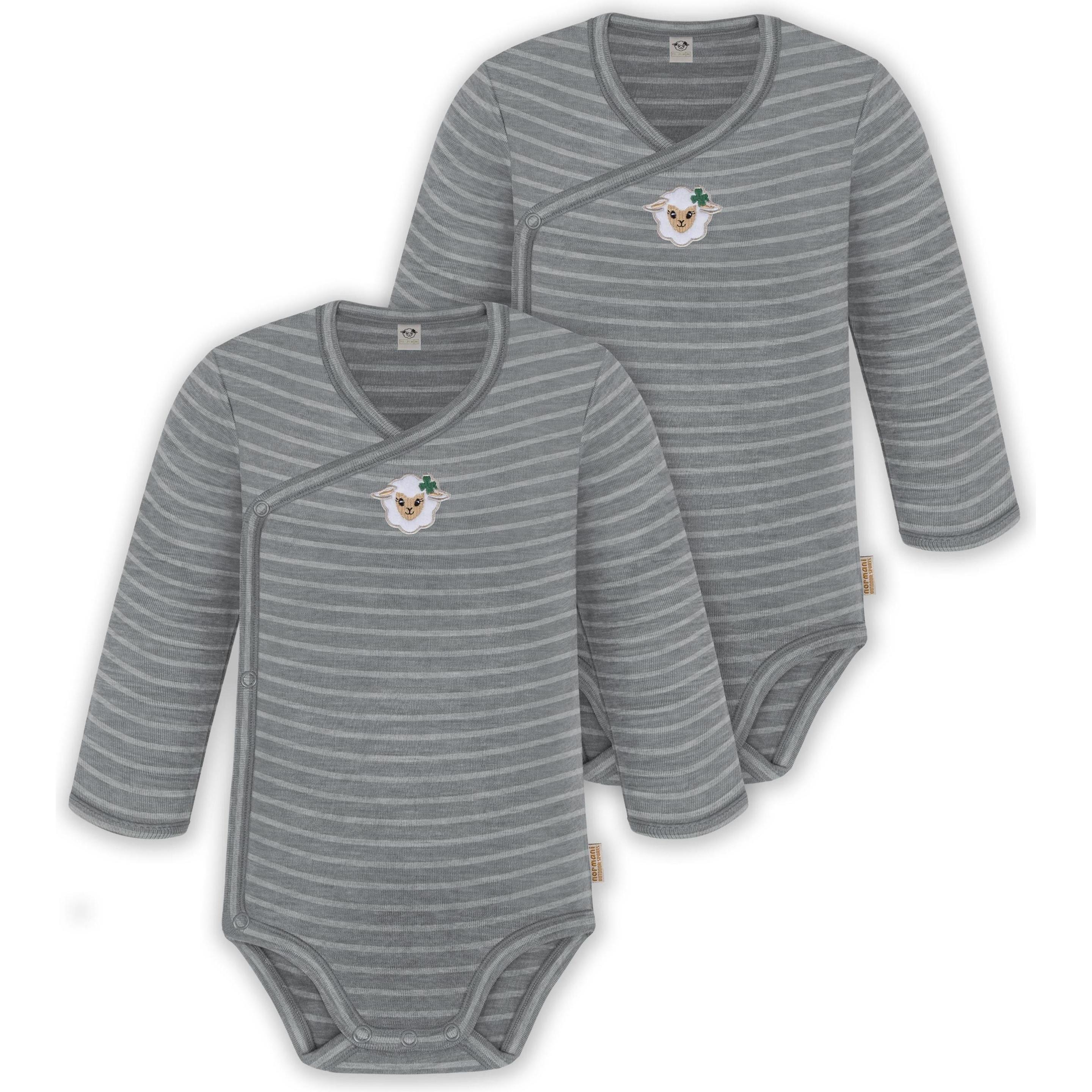 Normani, Herren, Body, 2er Pack Doppelpack Baby-Body Merino Wickelbody Bodysuit Langarm - 9343, Grau, (62)