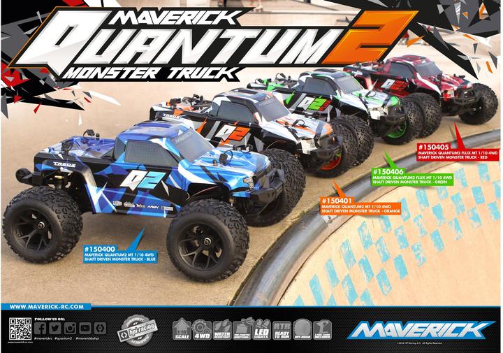 Image du produit Maverick Quantum2 MT 1/10th Monster Truck - Blue (Presque prêt à être conduite)
