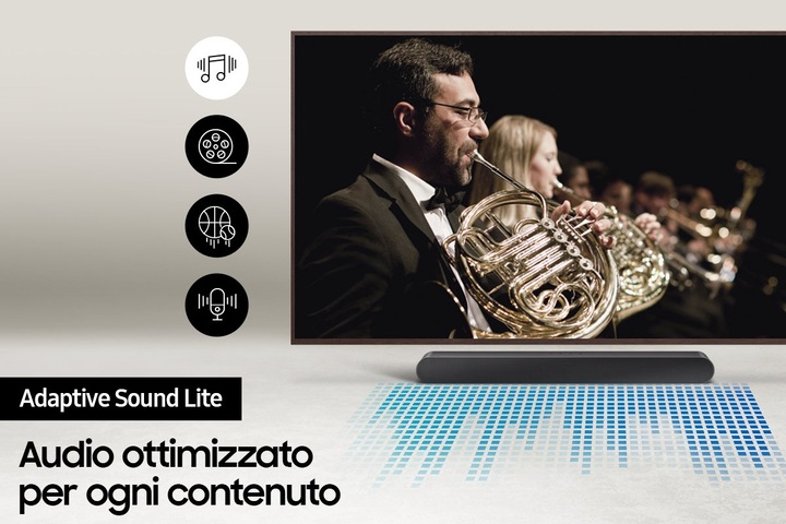 Immagine prodotto Samsung Soundbar HW-S50B/ZF 3 canali 140W 2022, suono bilanciato e uniforme, music mode, tap sound (140 W, 3.0 canali)