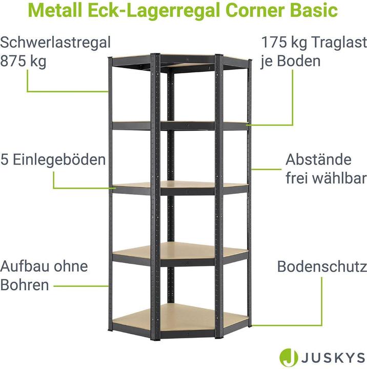 Produktbild Juskys Eckregal Lagerregal Corner Basic 180x70x40cm - Grau