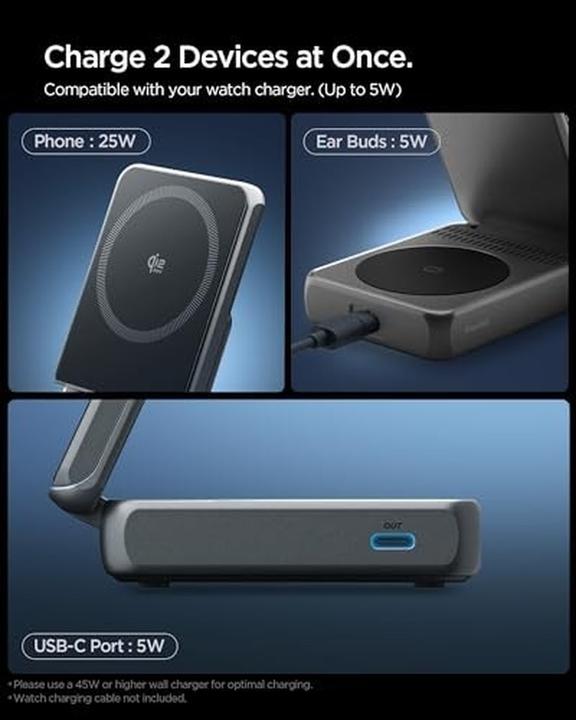 Actual product image Spigen Essential Ef302moq Qi2.2 2in1 Magnetic Magsafe Wireless Charger Black (25 W)