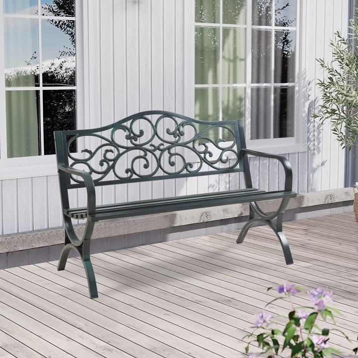 Actual product image Casa.Pro Gartenbank Utav Stahl 127x53x79 cm Dunkelgrau mit grüner Patina
