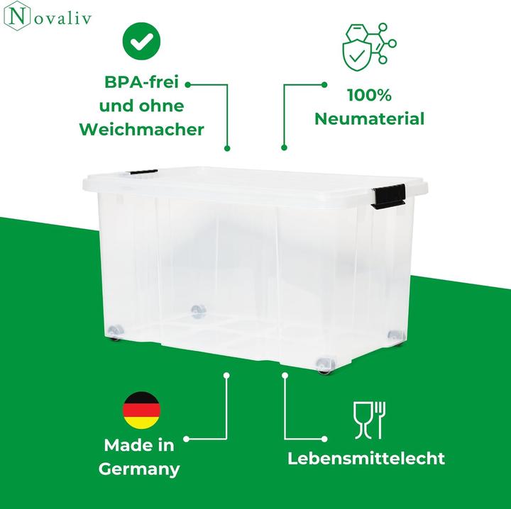 Produktbild Novaliv Aufbewahrungsbox mit Deckel Gross 55L transparente Nestbar stapelbare Plastikbox mit Clipvers (40 cm, 55 l, 1x)