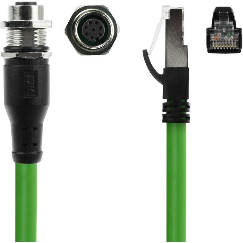 Thumbnail - ACT Industrial 3.00 meters Sensor cable M12A 8-pin female to RJ45 male, Ultraflex SF/UTP TPE cable, shie (SF/UTP, CAT5e,...