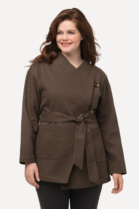 Image du produit Ulla Popken Veste style cache-coeur, col châle et ceinture, coton bio (46, 48)