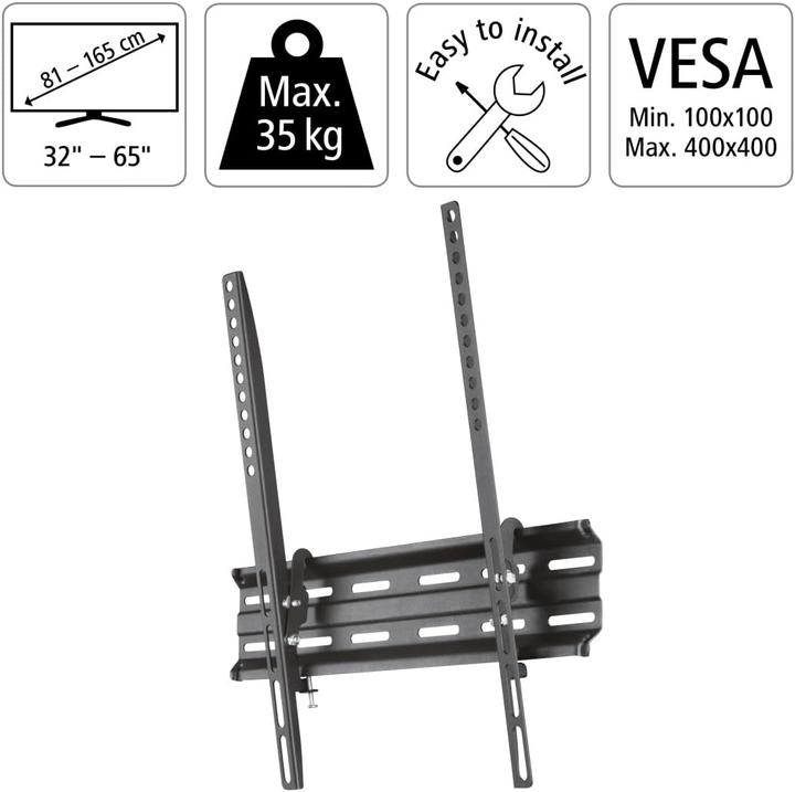 Produktbild Hama TV-Wandhalterung, neigbar, 165 cm (65") bis 35 kg, Wandabstand 2,8 cm (Wand, 35 kg, 32" - 65")