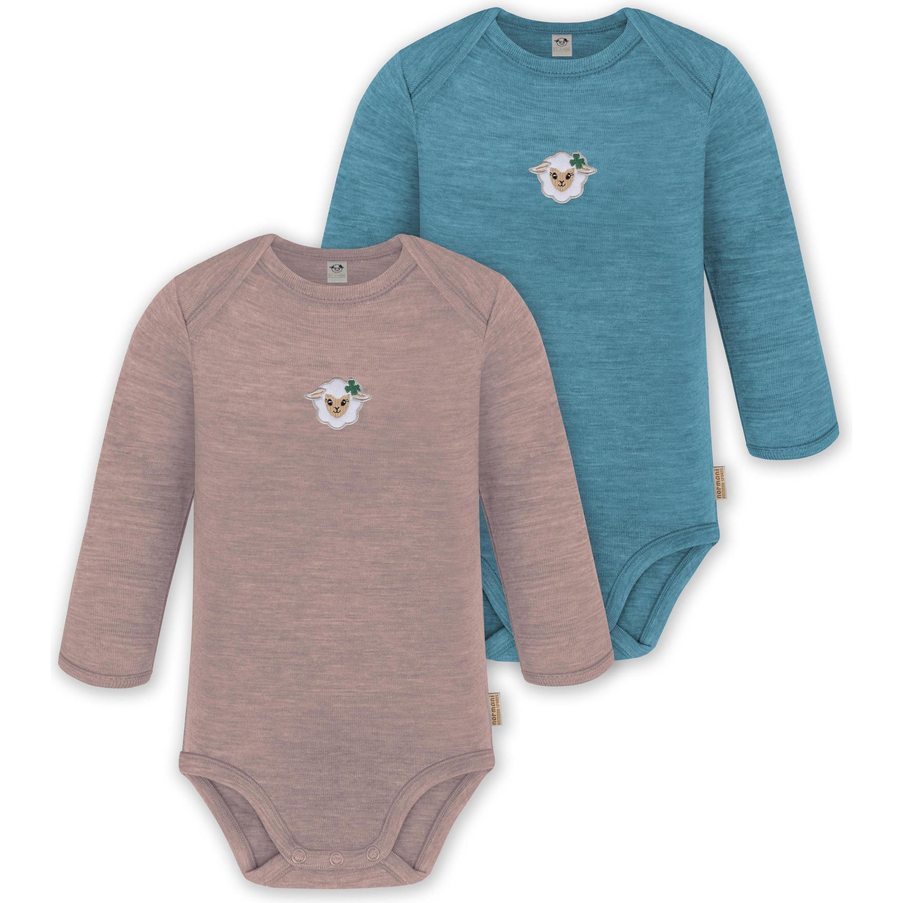 Normani, Herren, Body, 2er Pack Baby Merino Body Langarm „Auckland" - 9373, Rosa, Blau, (74)