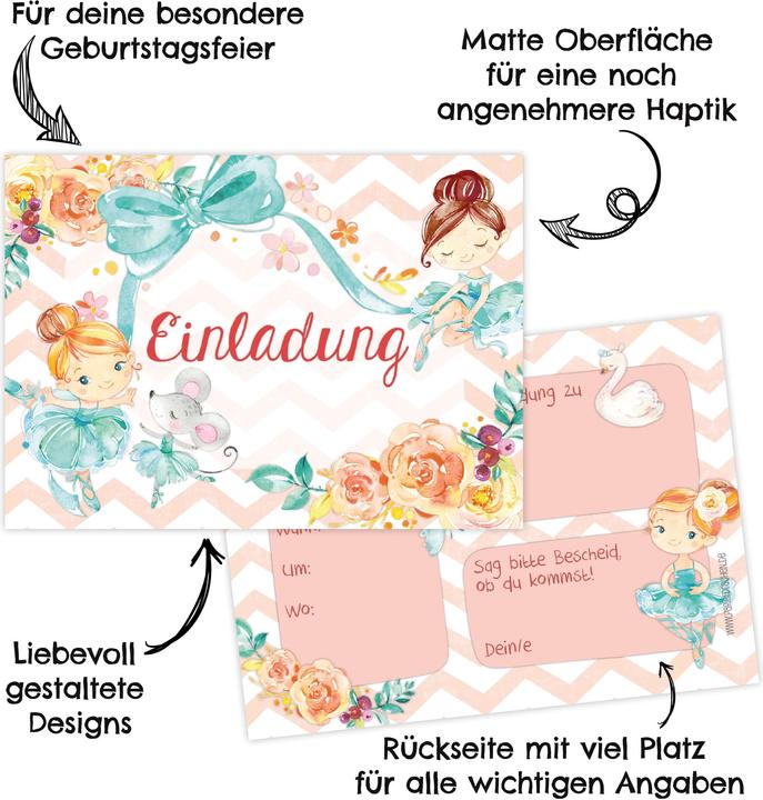 Actual product image Papierdrachen 12 Einladungskarten zum Geburtstag – Ballerina (12 pcs.)