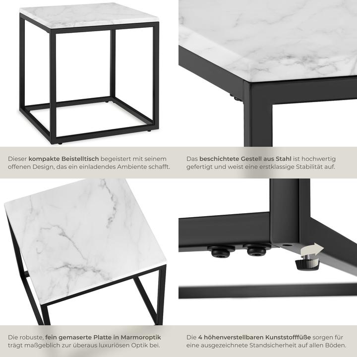 Image du produit tectake Table d'appoint en marbre Alysia, carré (45 x 45 x 47.50 cm)