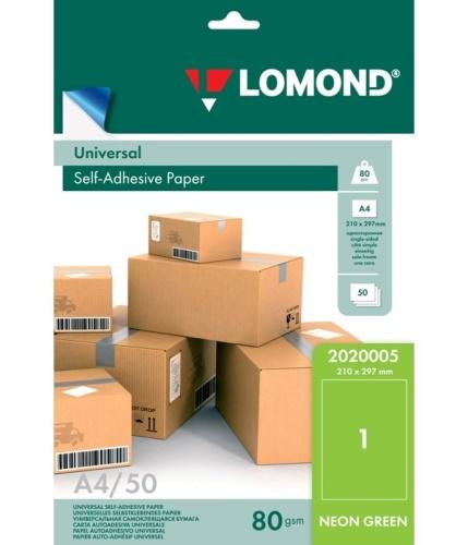 Lomond Etichette universali in carta autoadesive, 1/210x297, A4, 50 fogli, neon verde