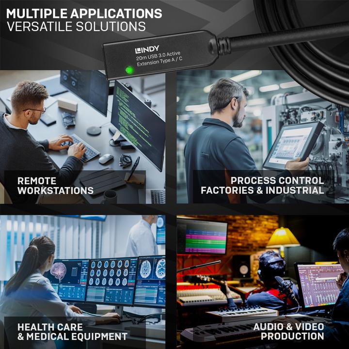 Image du produit Lindy 20m USB 3.0 Active Extension Type A to C (20 m, USB 3.2 Gen 1)