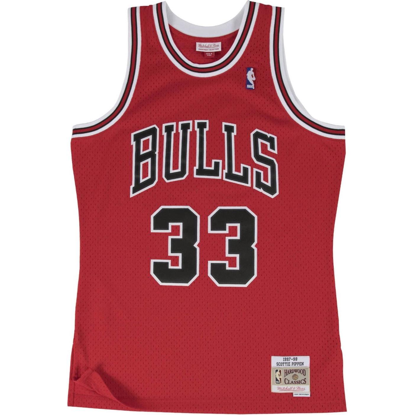 Mitchell & Ness, Uomini, Maglietta sportiva, Maglia Swingman Chicago Bulls 199798 Scottie Pippen (XL), Rosso, XL