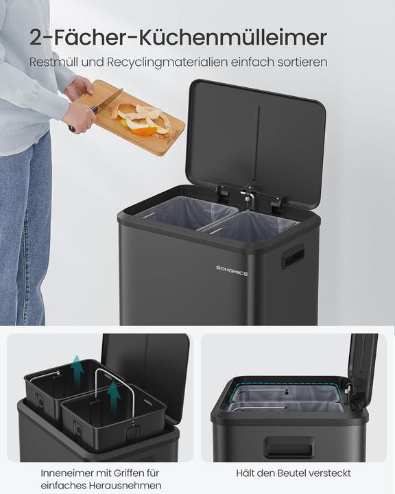 Produktbild Songmics LTB544B02 Mülltrennsystem mit 2 Fächern (30 l)