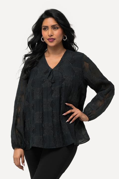 Produktbild Ulla Popken Bluse, doppellagig, V-Ausschnitt, transparenter Langarm (46, 48)