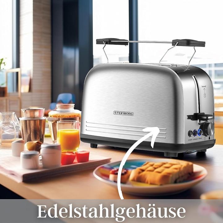 Produktbild Steinborg Edelstahl Doppelschlitz-Toaster mit Brötchenaufsatz