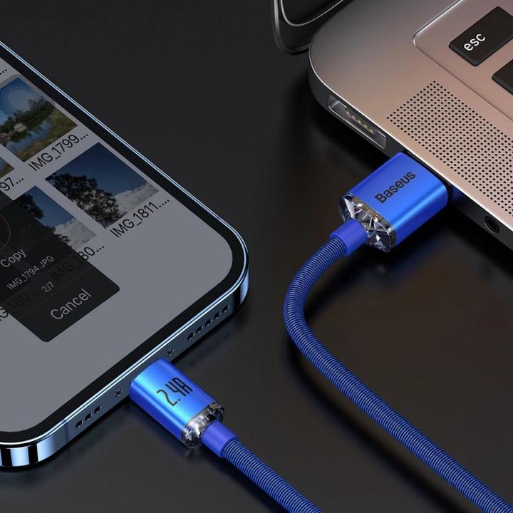 Actual product image Baseus Crystal Shine Series Fast Charging Data Cable USB to iP 2.4A 2m Blue (2 m, USB 2.0)